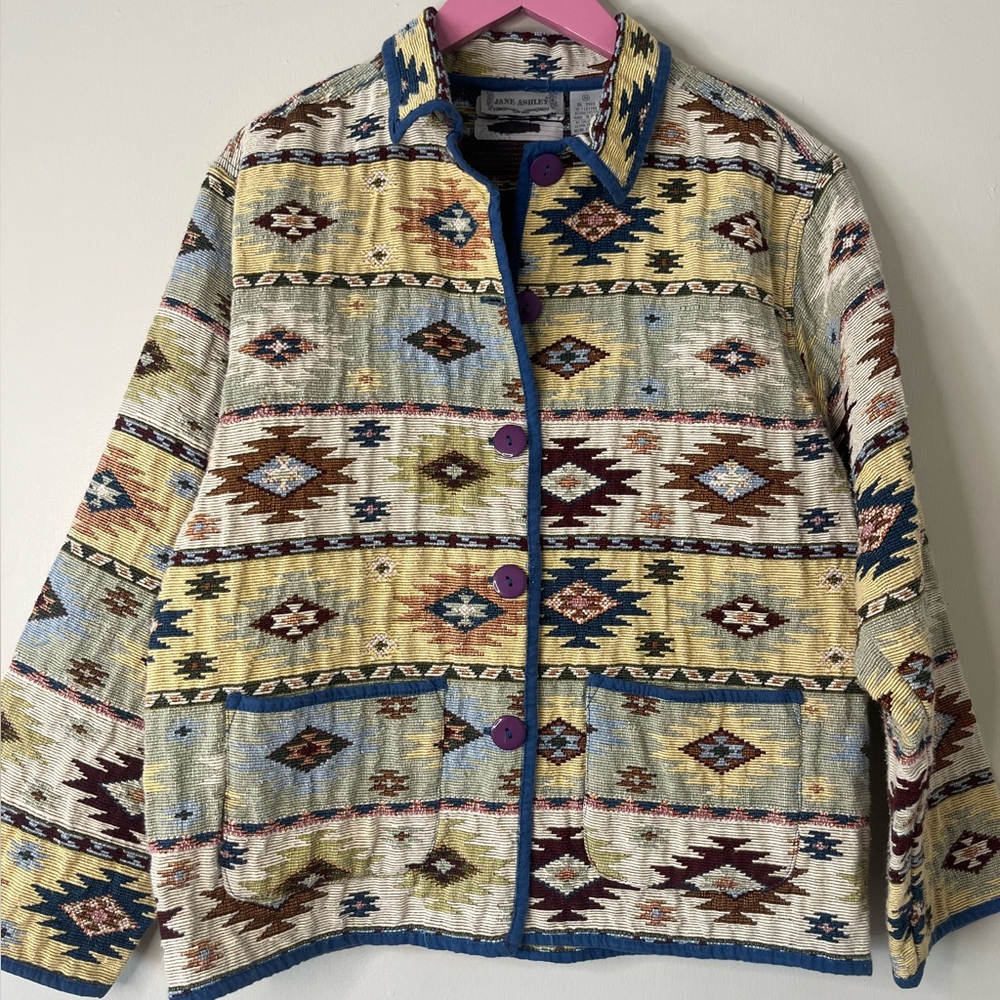 Vintage 90s Aztec Navajo western tapestry jacket Jane Ashley M